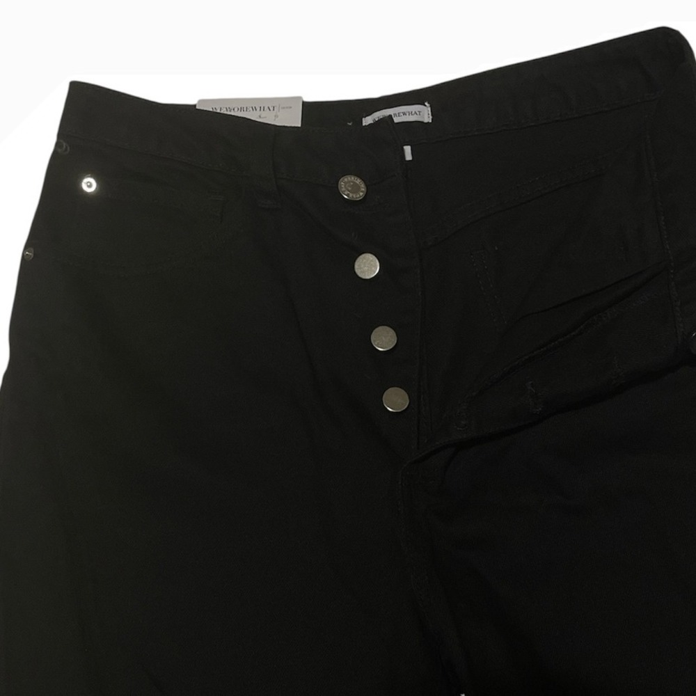 WeWoreWhat Crossover Straight Leg Jeans Button Fly High Waist Black Pant Size 29